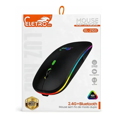 Mouse s/fio  RGB 2.4g+ bluetooth recarregável